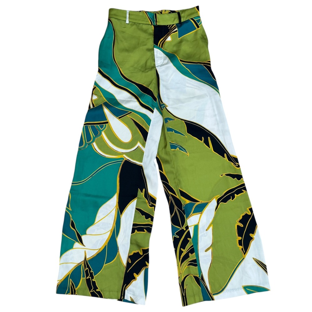 Elie Tahari Satin Wide Leg Tropical Print Pants Women's Small